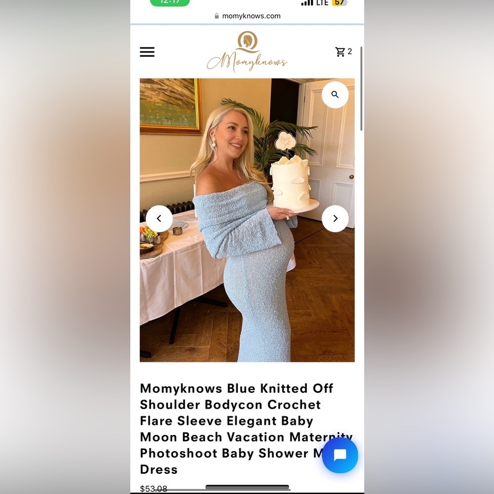 Mommyknows Light Blue Off-Shoulder Knitted Maxi Dress